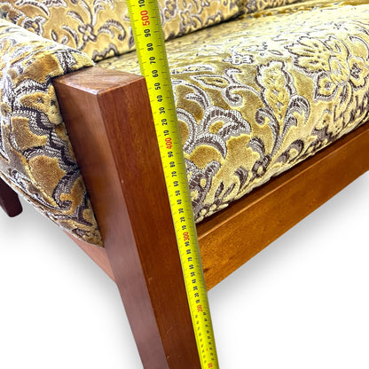 1970s 3 Seater lounge gold floral velour upholstery