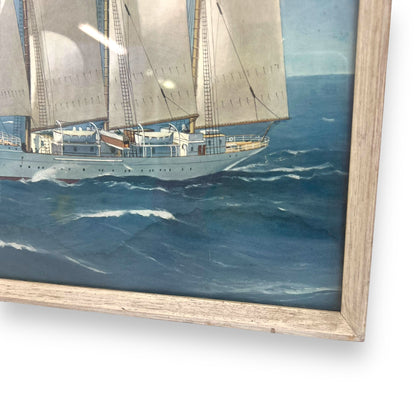Nautical Boat Print in White Frame by Laurence Dunn – Deep Sea Windjammer & Mercator Sailing Ships