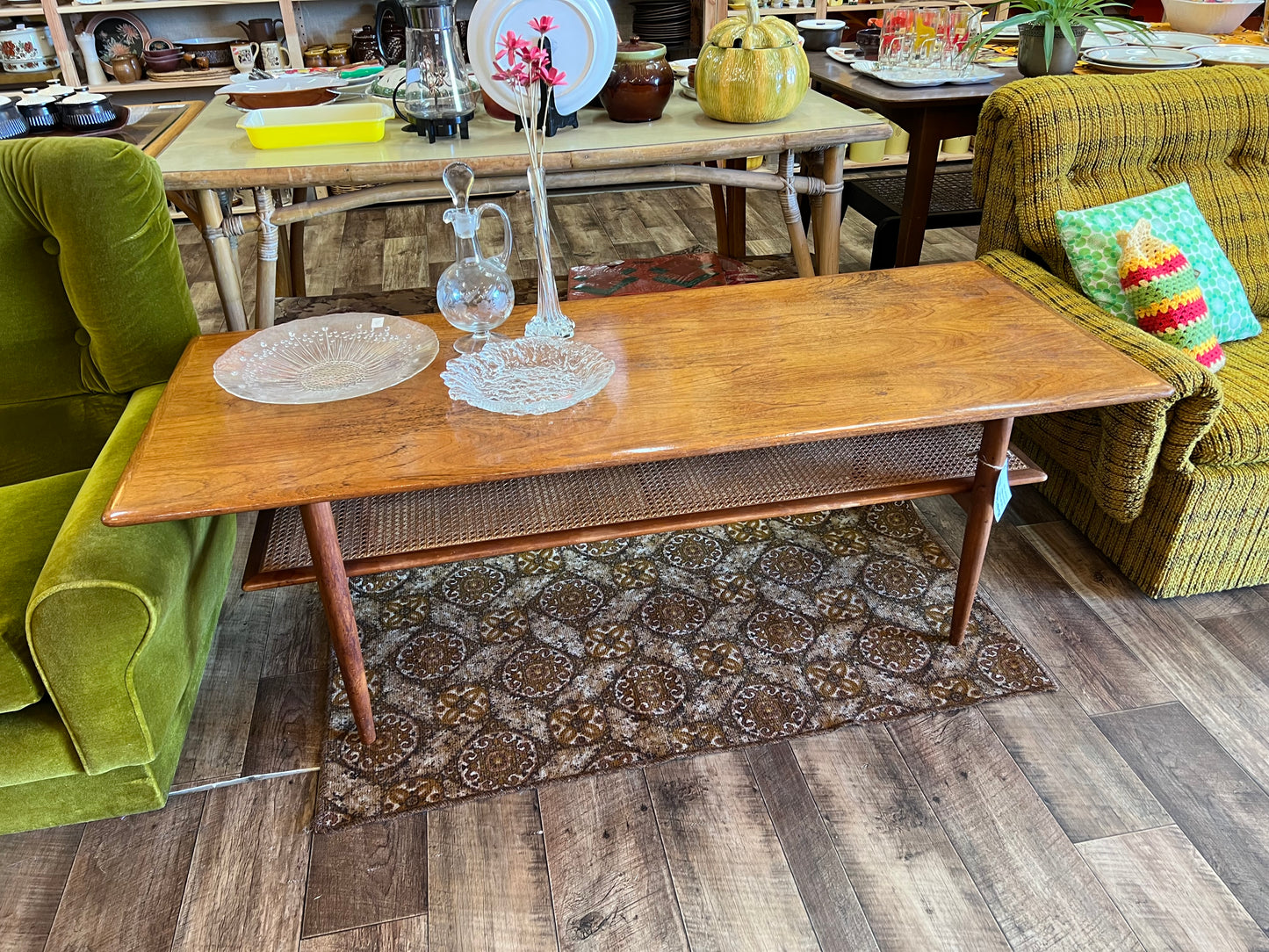 Parker Mid-Century Coffee Table with Cane Shelf