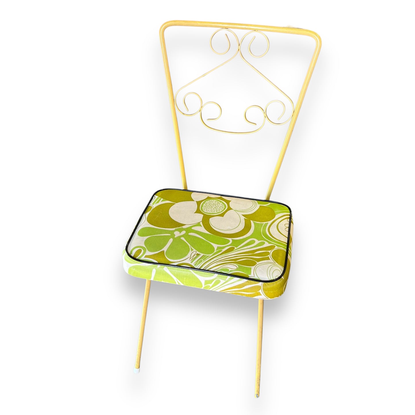 Yellow and green flower metal swirl chair