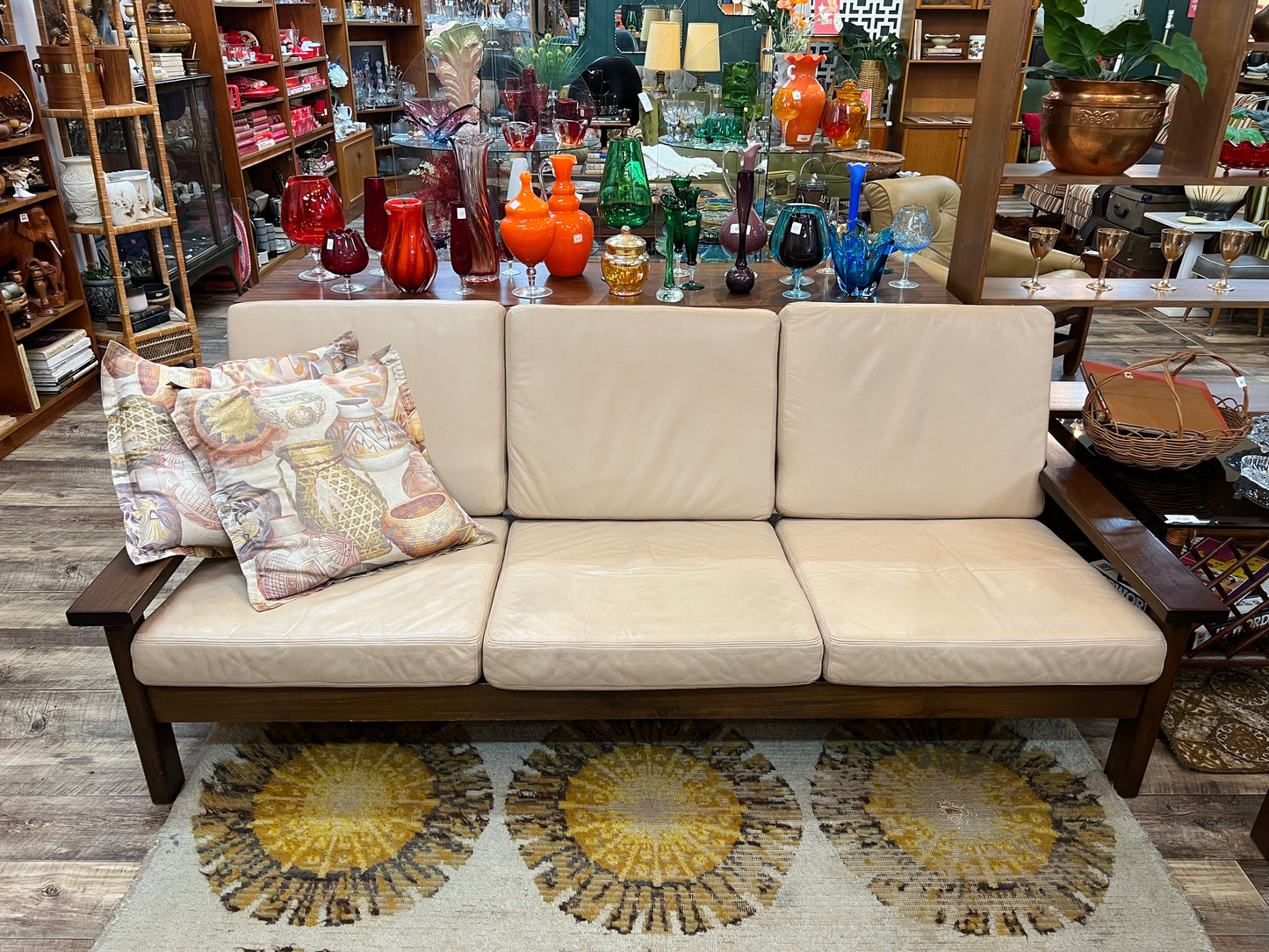 Mid-Century Modern Timber & Leather Three-Seater Lounge
