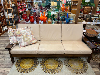 Mid-Century Modern Timber & Leather Three-Seater Lounge