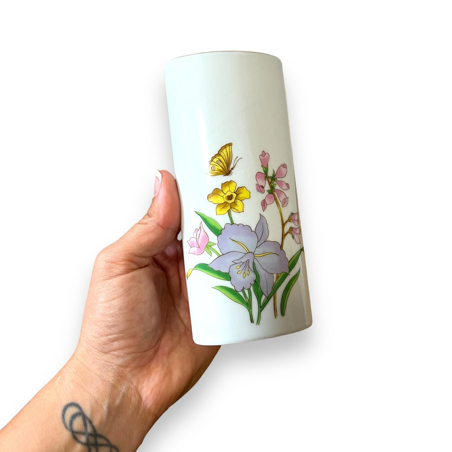 Webb Ceramic Vase with Butterfly & Floral Design – Gold Trim Accent