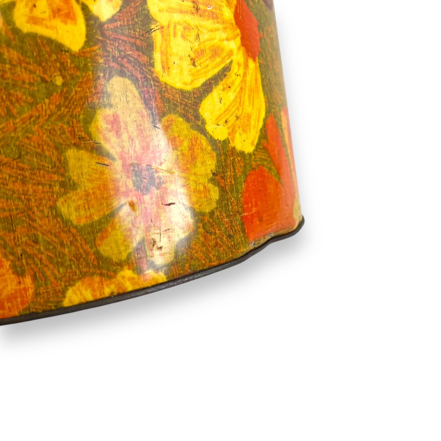 Willow Australia Yellow and Orange large flower tin with orange plastic lid