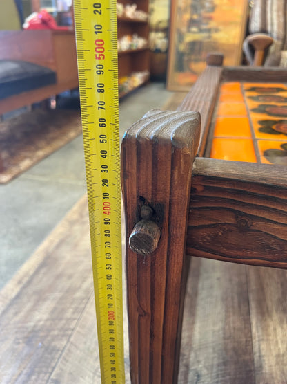 Retro Tile-Top Coffee Table – Orange & Brown Floral Ceramic Tiles