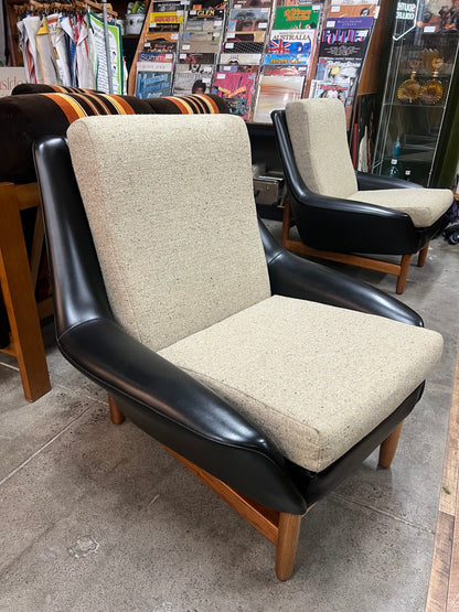 #1 Danish Deluxe Armchair – Black Vinyl & Cream Upholstery