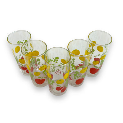 Colourful Apples & Lemons patterned glass set of 5