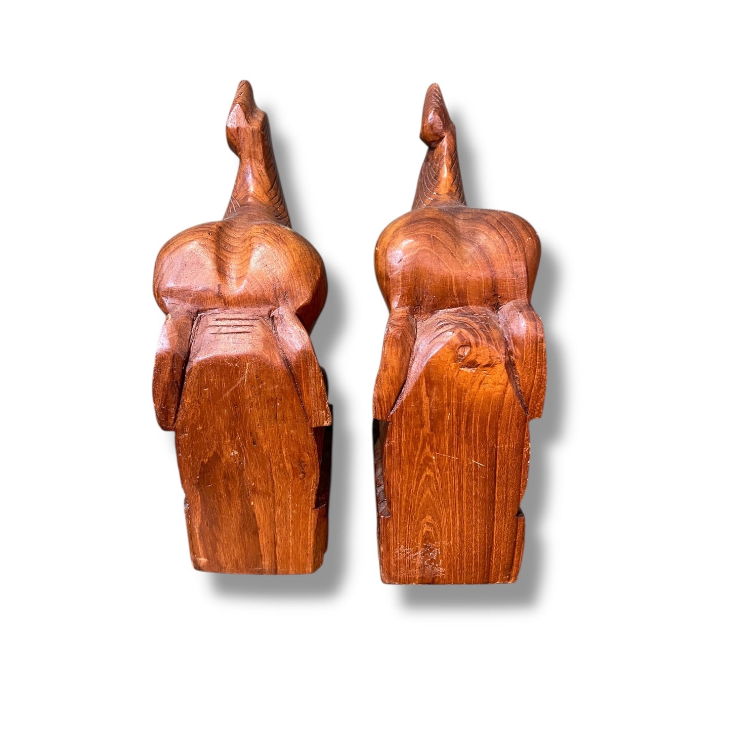 Hand-Carved Wooden Elephant Bookends — Pair