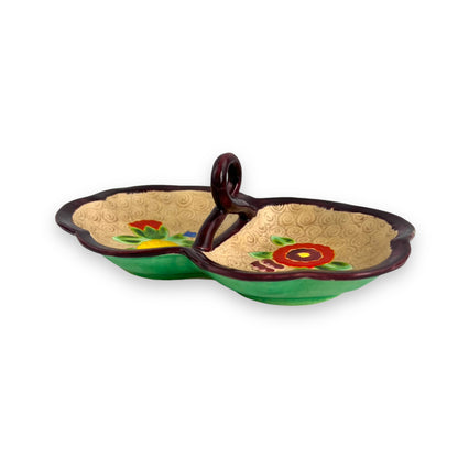 Two part flower dish with handle