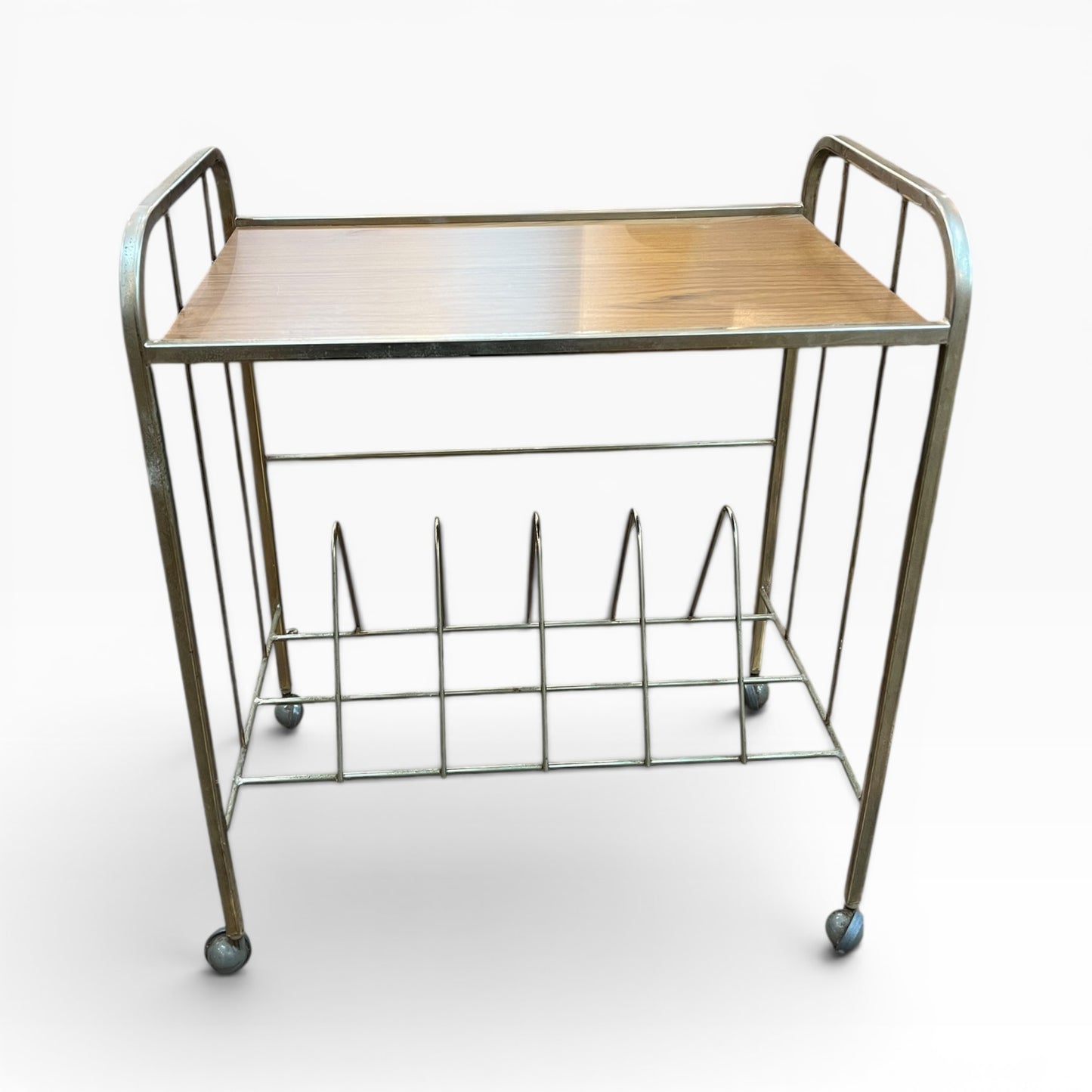 Record Storage Rack with Stereo Shelf on Castors