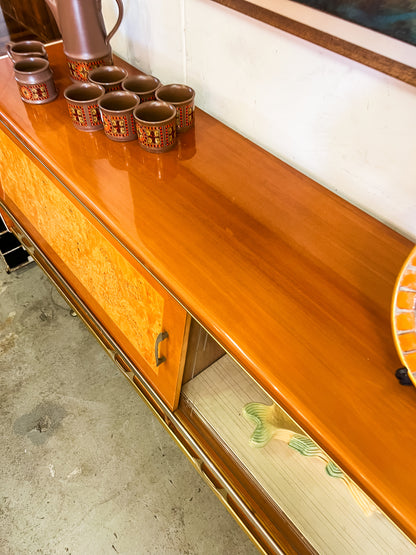 Burl Wood Sideboard with Display Cabinet
