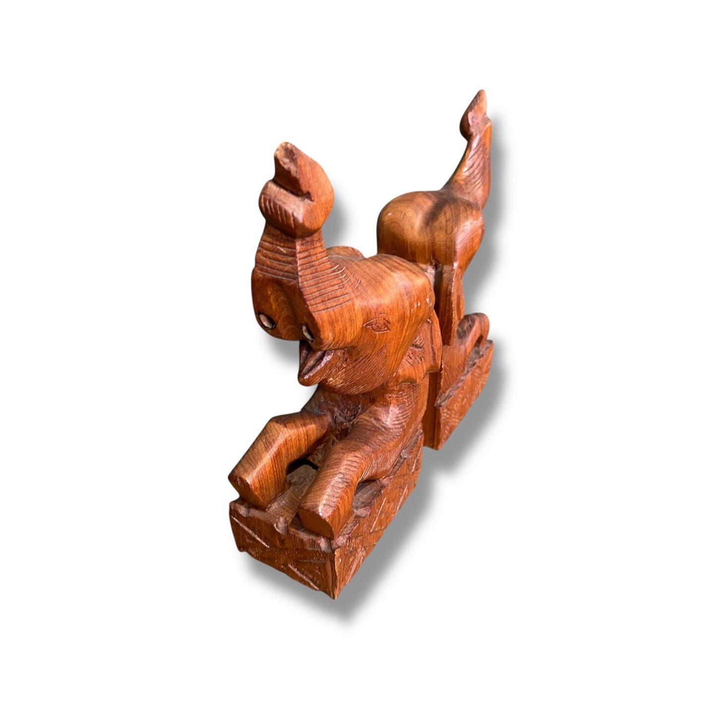 Hand-Carved Wooden Elephant Bookends — Pair