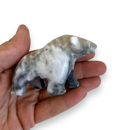 Stone carved bear statue ornament