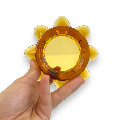 Amber Glass Ashtray or Trinket Dish – Crimped Edge – Mid-Century