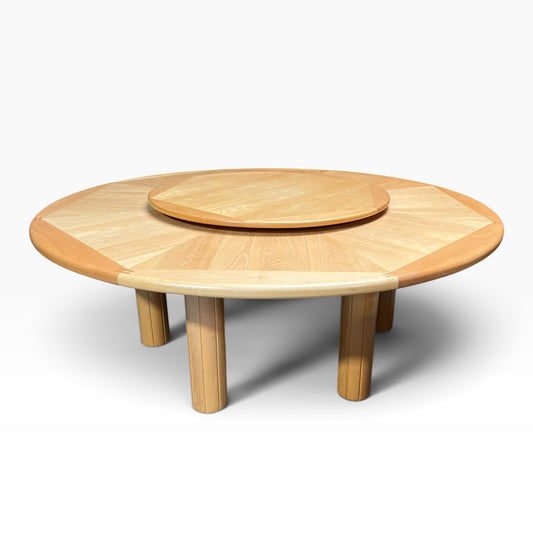 Postmodern Round Dining Table in Honey-Blonde Timber with Removable Lazy Susan – Seats 8
