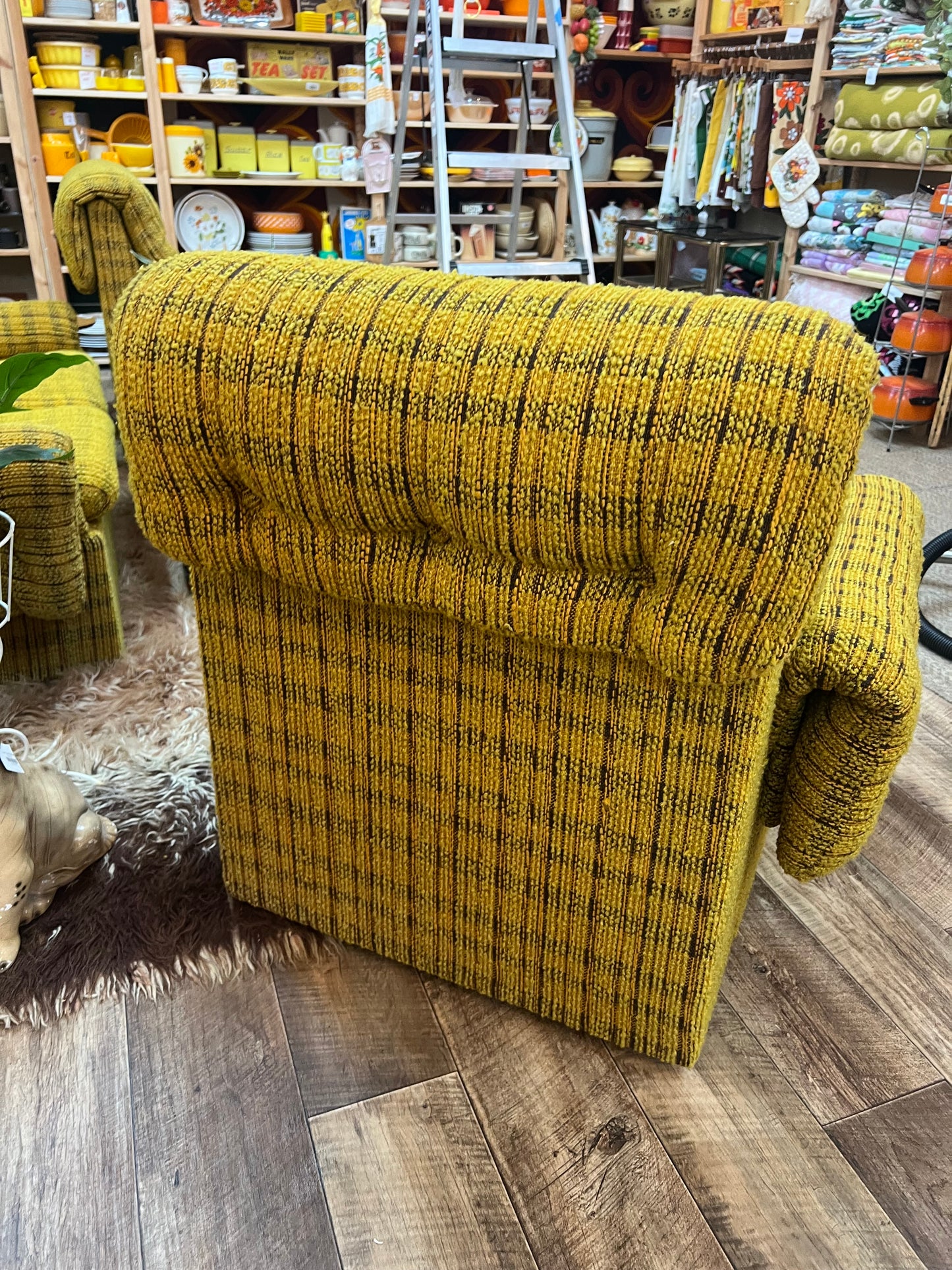 1970s Mustard Yellow Textured Fabric Armchair