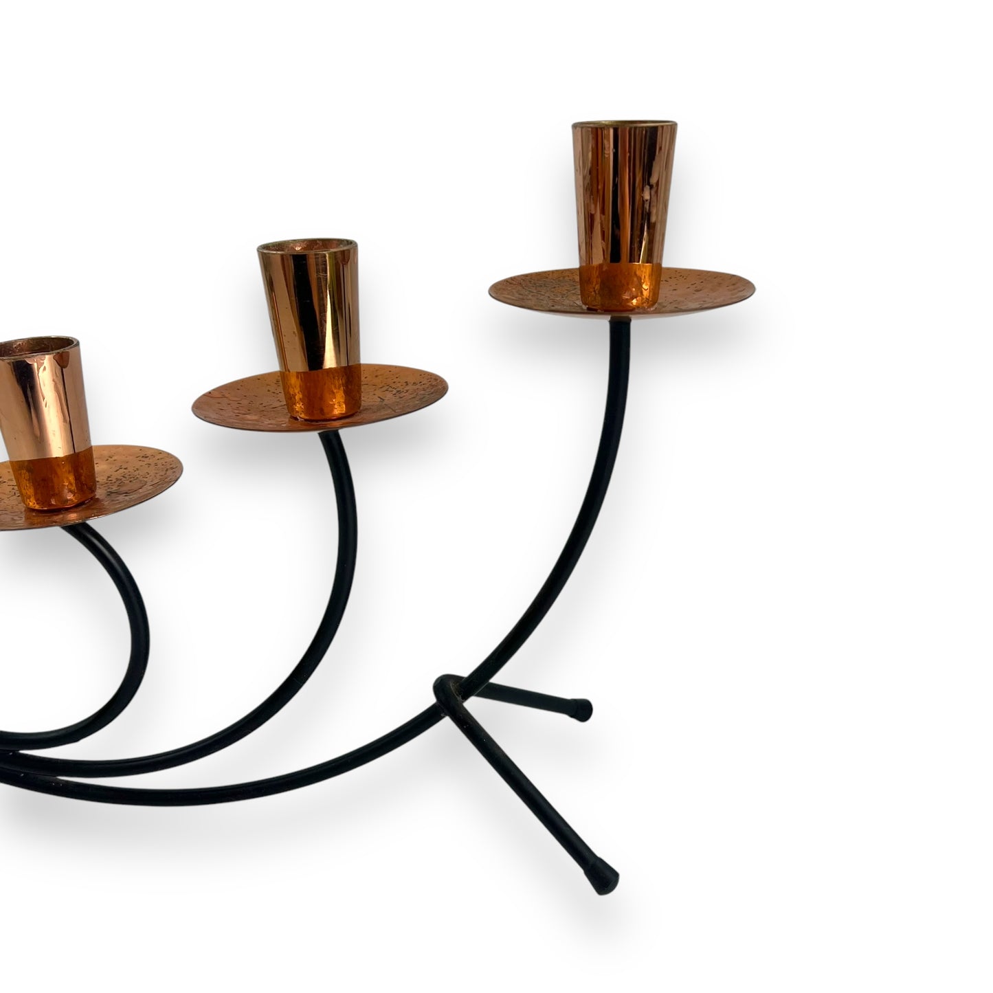MCM 3-Arm Candle Holder with Copper Detailing | Vintage Metal Candelabra