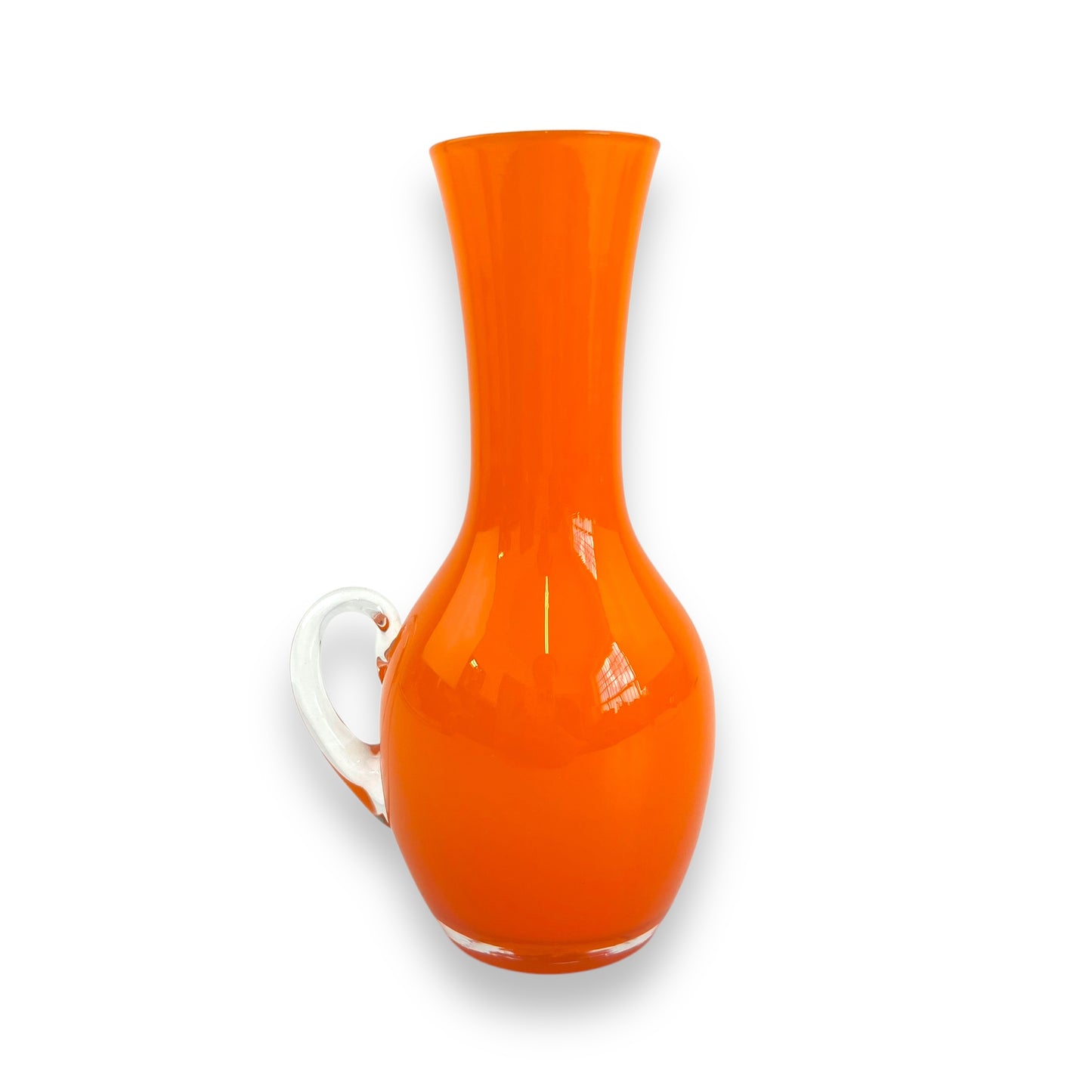 Orange Art Glass Vase with clear handle