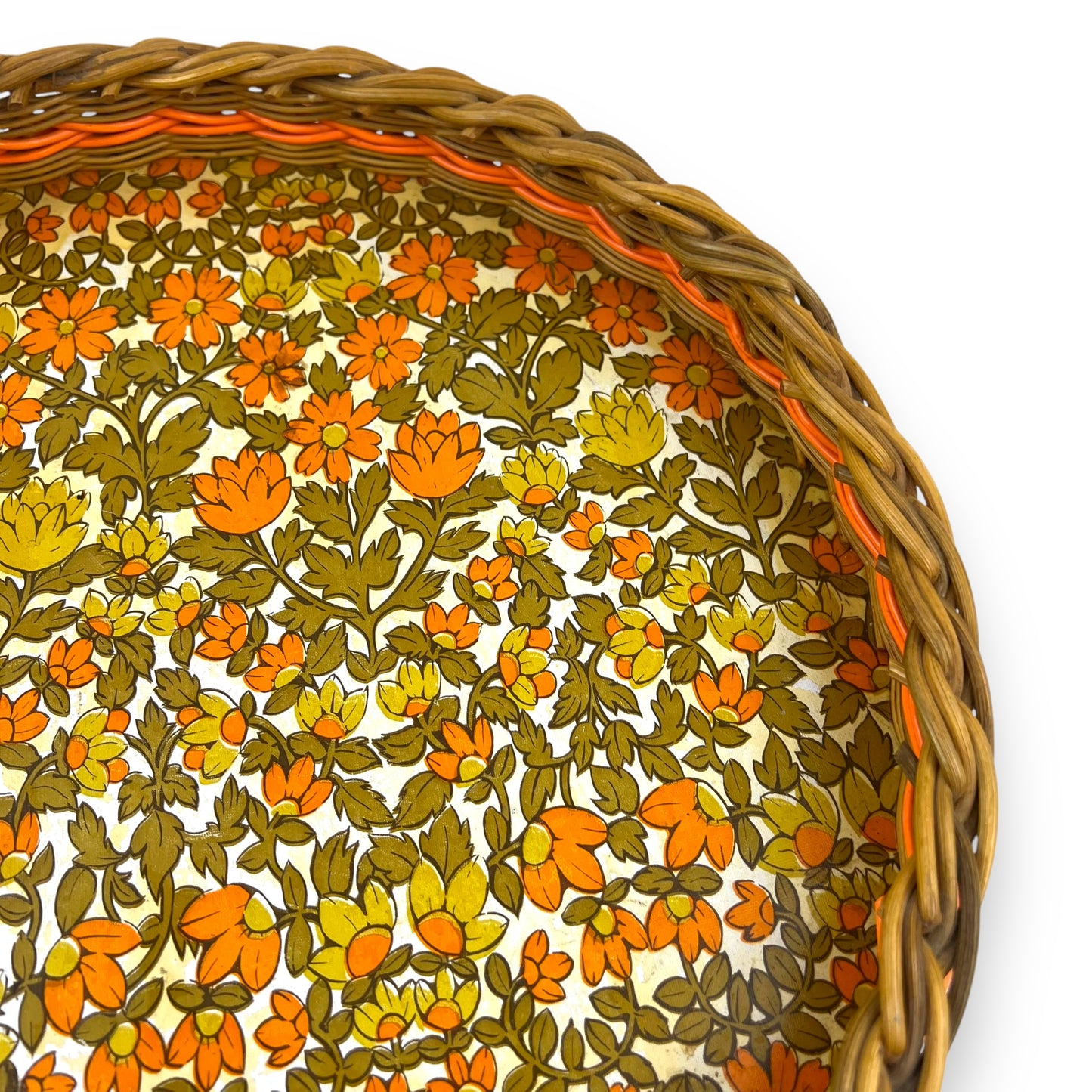 Orange flower round cane tray