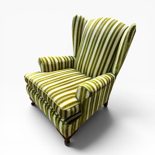2.Green stripe wingback chair