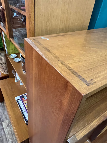 Macrob Mid Century Teak Pull-Down Bar Cabinet Display Unit
