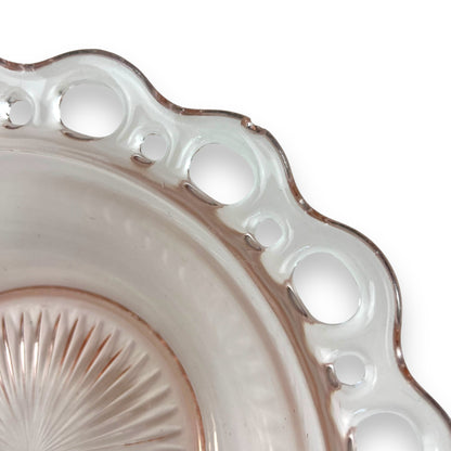 Pink Glass Bowl Lace Cutout Edge
