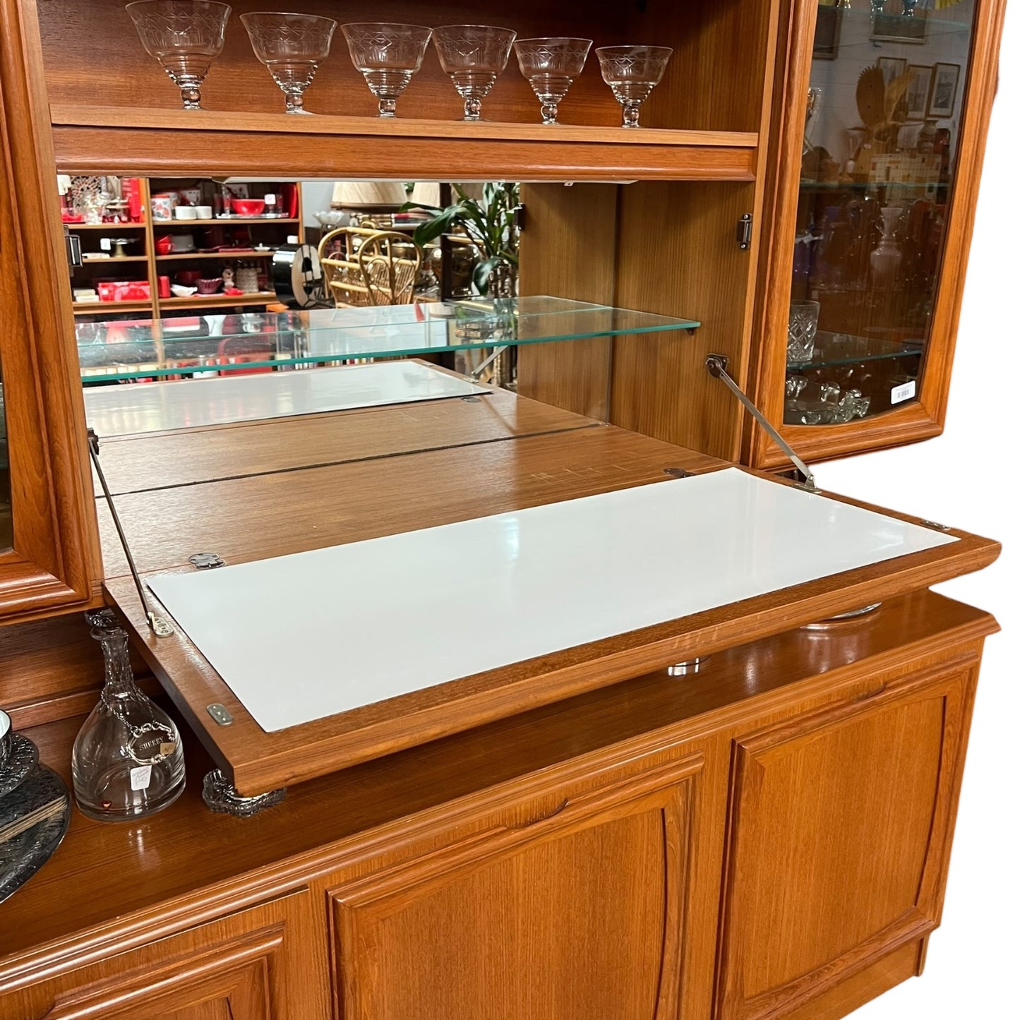 Burgess Teak Pull Down Bar Display Cabinet