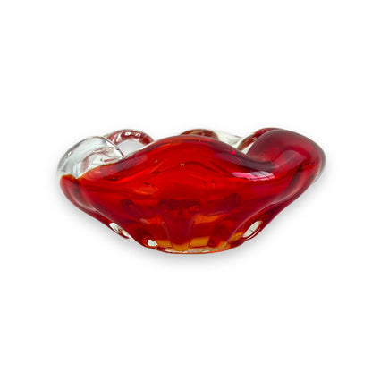 Red & Clear Art Glass Bowl / Ashtray