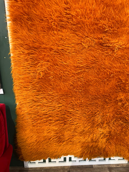 Orange Flokati Wool Rug – Large Shag Pile Statement Rug, Professionally Cleaned