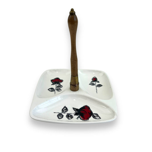 Section plate with Rose artwork and wooden carry handle - made in Japan