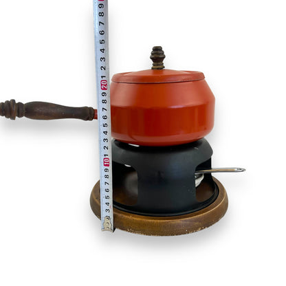 Orange Fondue Set with Wooden Handle and Base