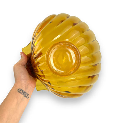 Large Amber Glass Shell Shape Serving Bowl