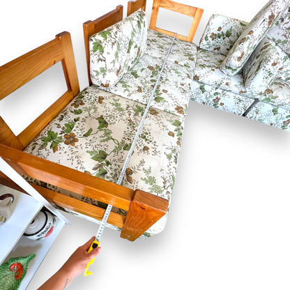 5-Piece Modular Lounge – Pine Wood Frame & Floral Upholstery