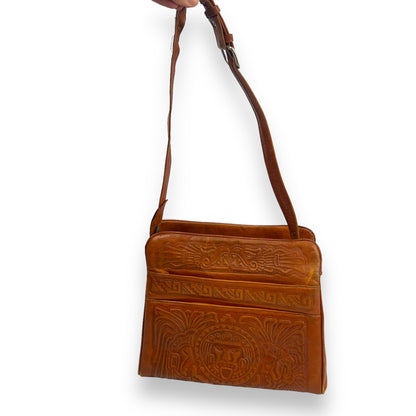 Brown Mexican Leather Bag Hand Tooled With Strap