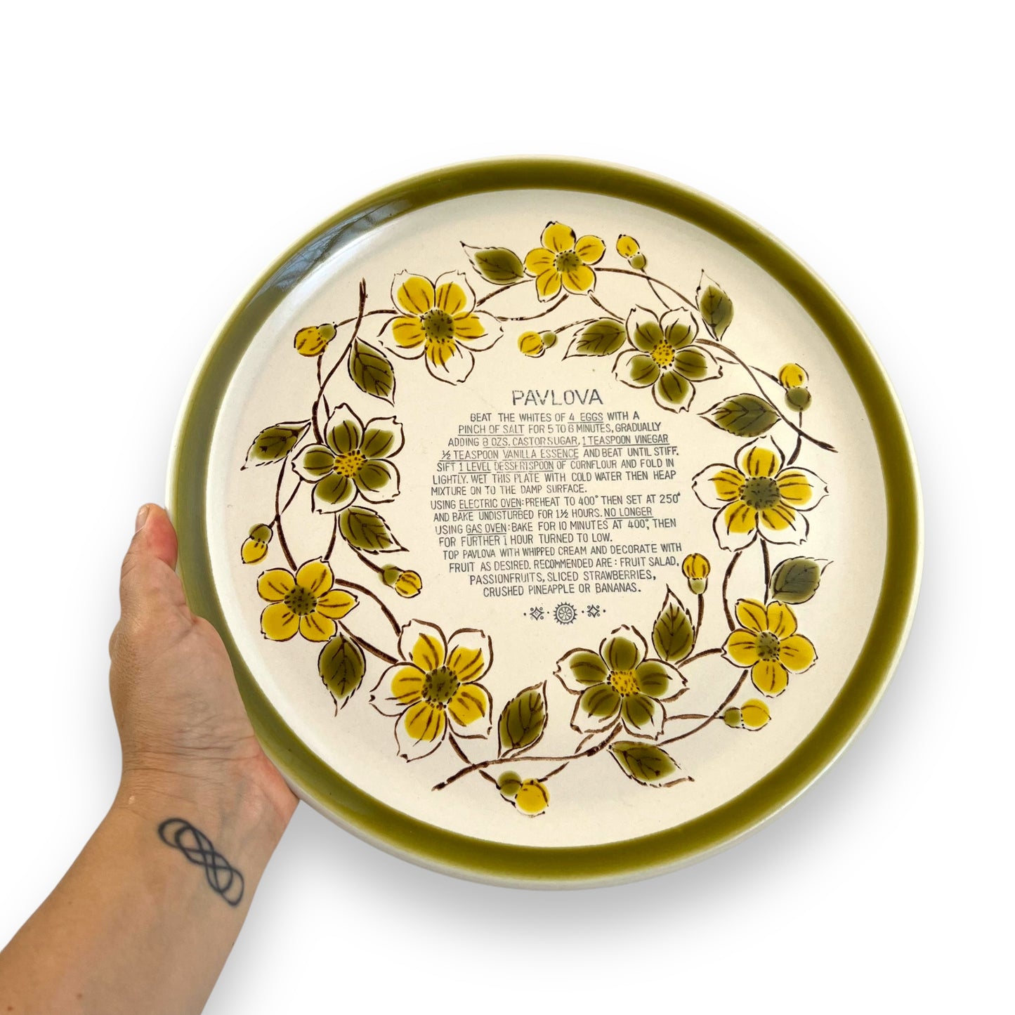 Yellow & Green Flower Suzukastone Pavlova Recipe Plate - Made in Japan