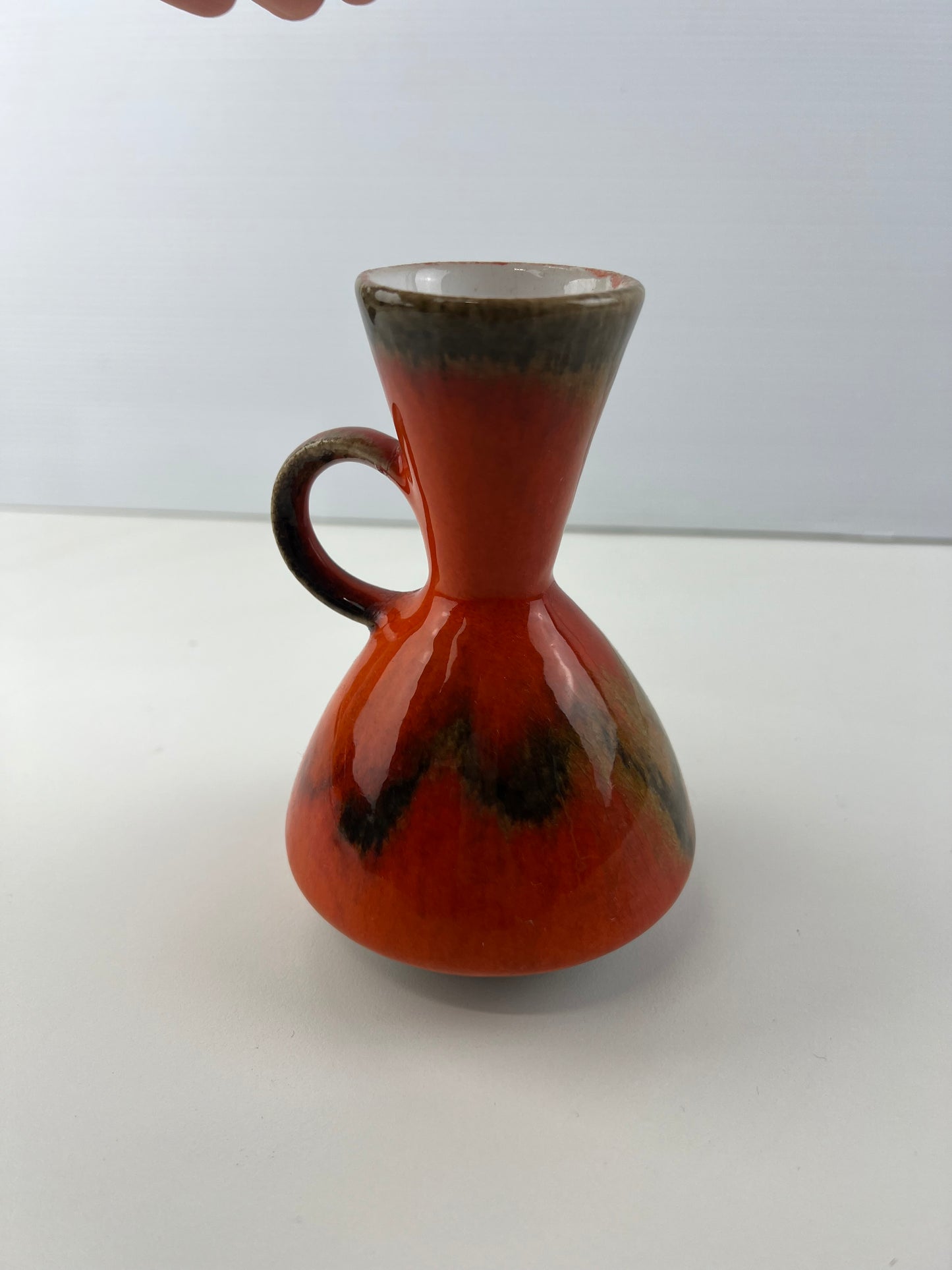 West German Pottery Orange & Brown handled Vase 483/74