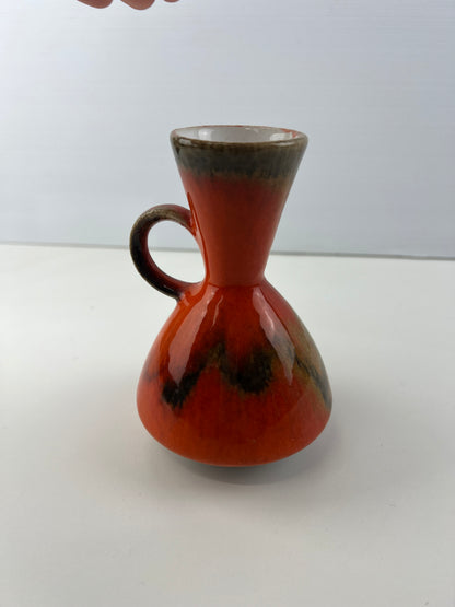 West German Pottery Orange & Brown handled Vase 483/74