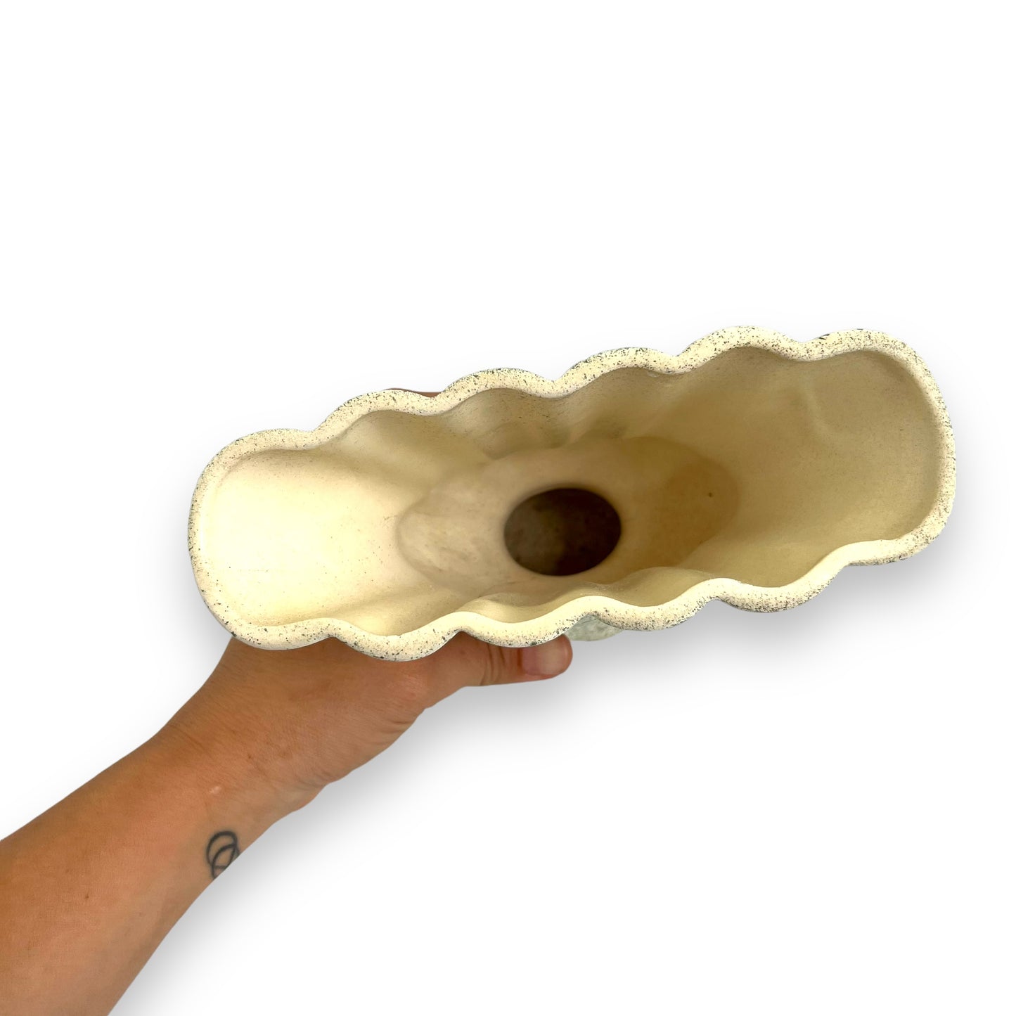 Cream vase with green speckles