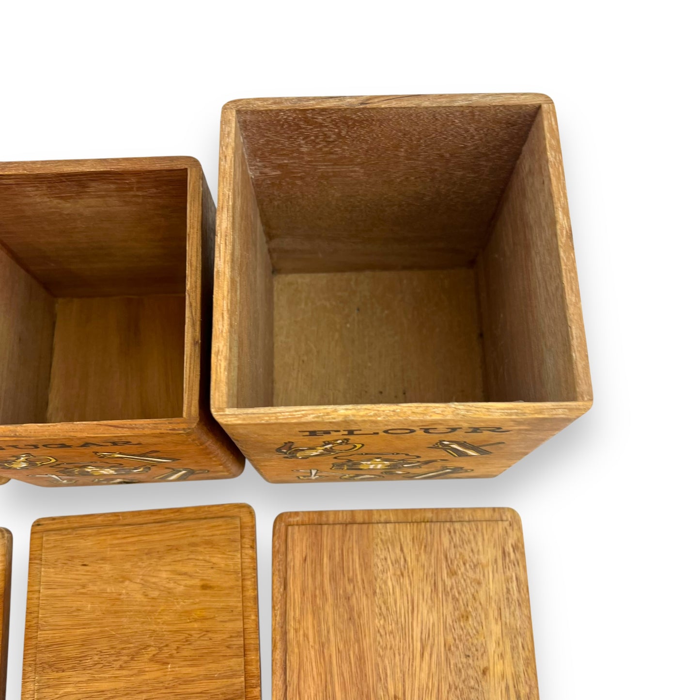Wooden Kitchen Canister Set - Tea, Coffee, Sugar, Flour