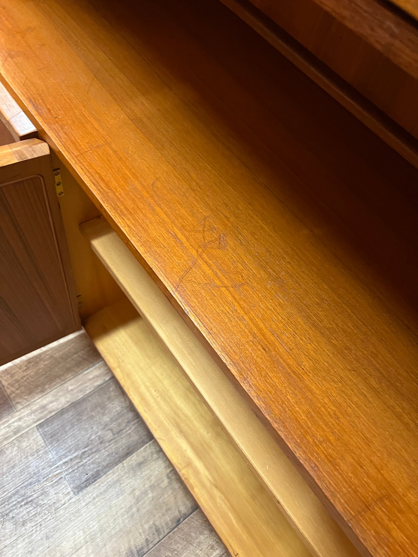 Macrob Mid Century Teak Pull-Down Bar Cabinet Display Unit