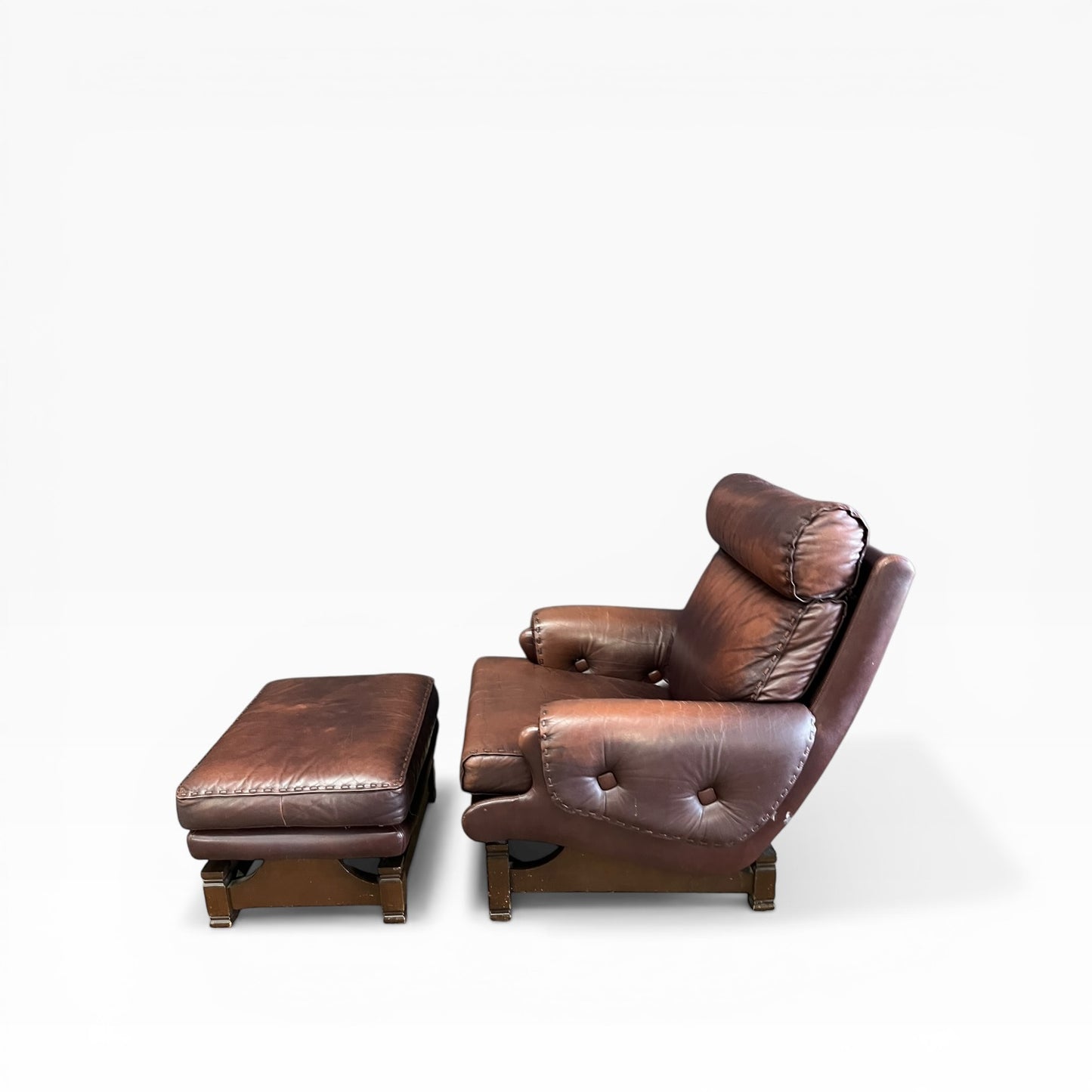 Moran Brown Leather Armchair with footrest
