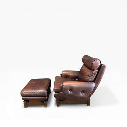 Moran Brown Leather Armchair with footrest