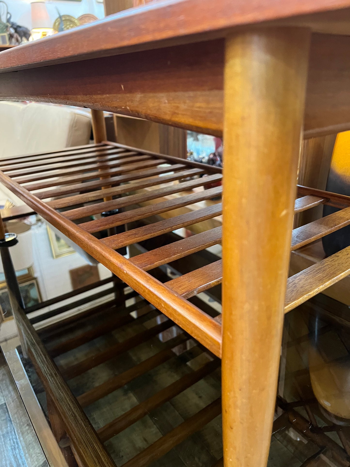 Teak Coffee Table with Slatted Magazine Rack