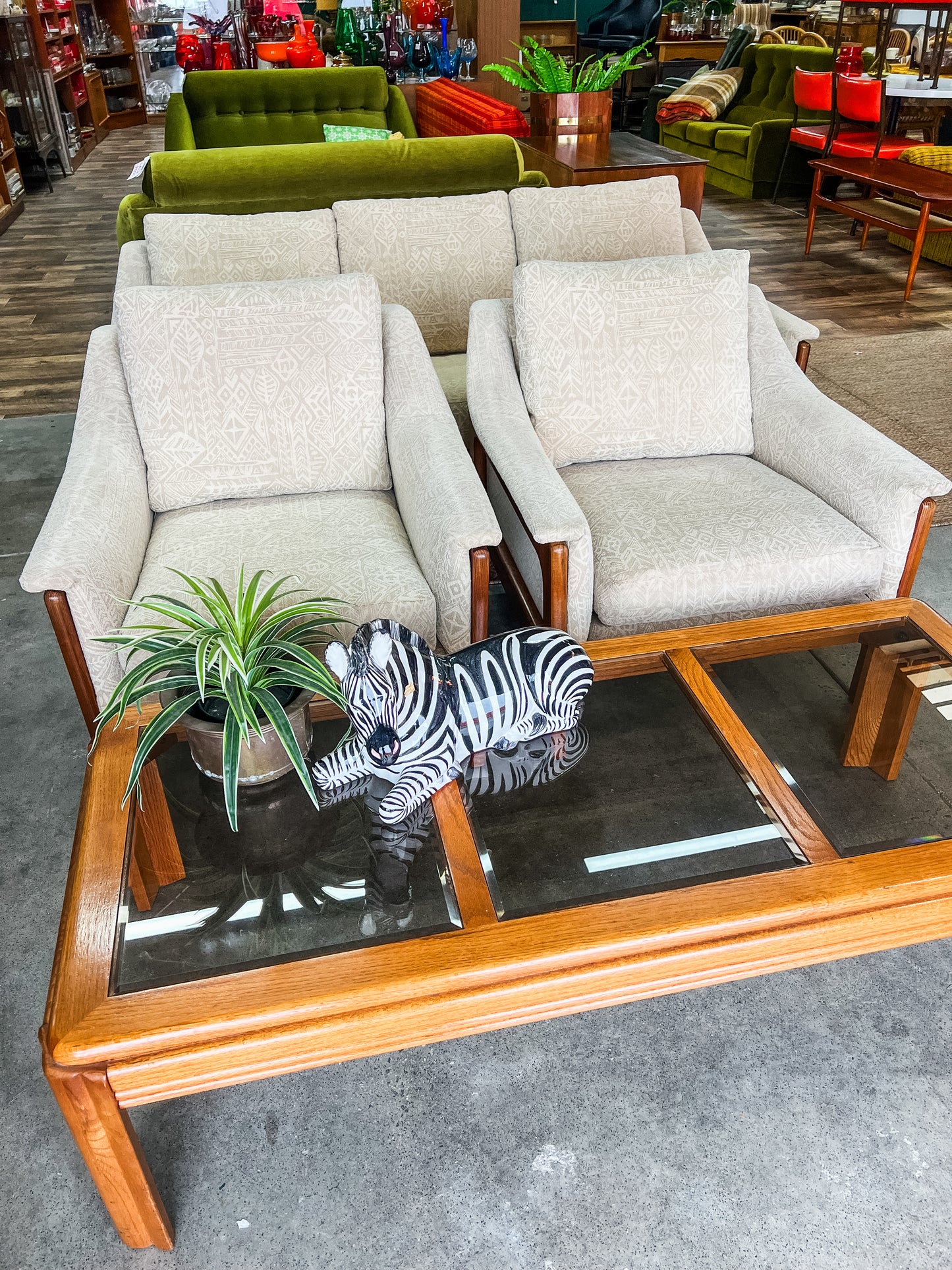 1. Danish Deluxe Single Lounge Chair Cream Patterned Upholstery