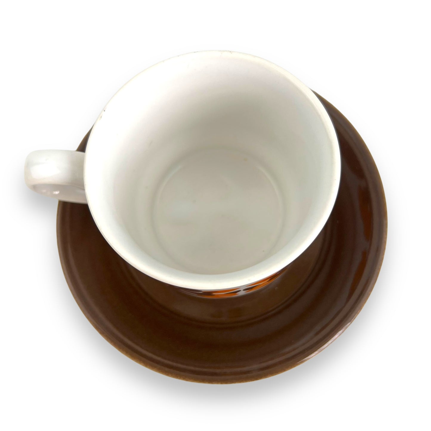Staffordshire Potteries Orange & Brown Pattern cup and saucer set