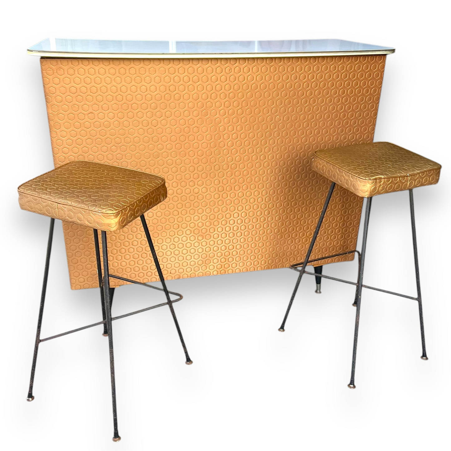 Retro Bar & Stool Set – Gold Vinyl