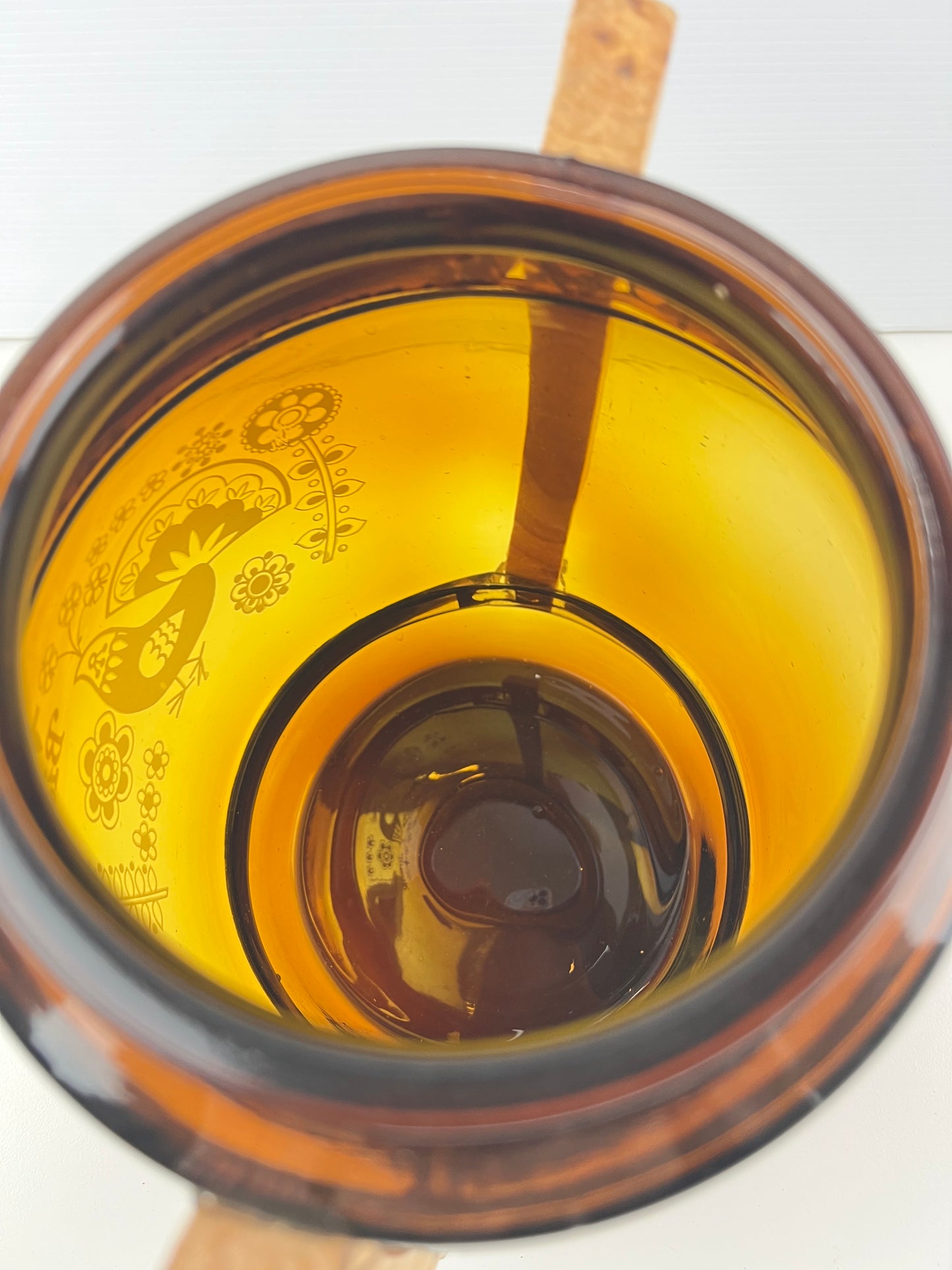 Amber Glass Biscuit Barrel with Timber Handles