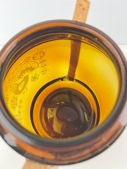 Amber Glass Biscuit Barrel with Timber Handles