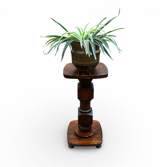 Timber Plant Stand / Pedestal Side Table – Dark Stained Wood