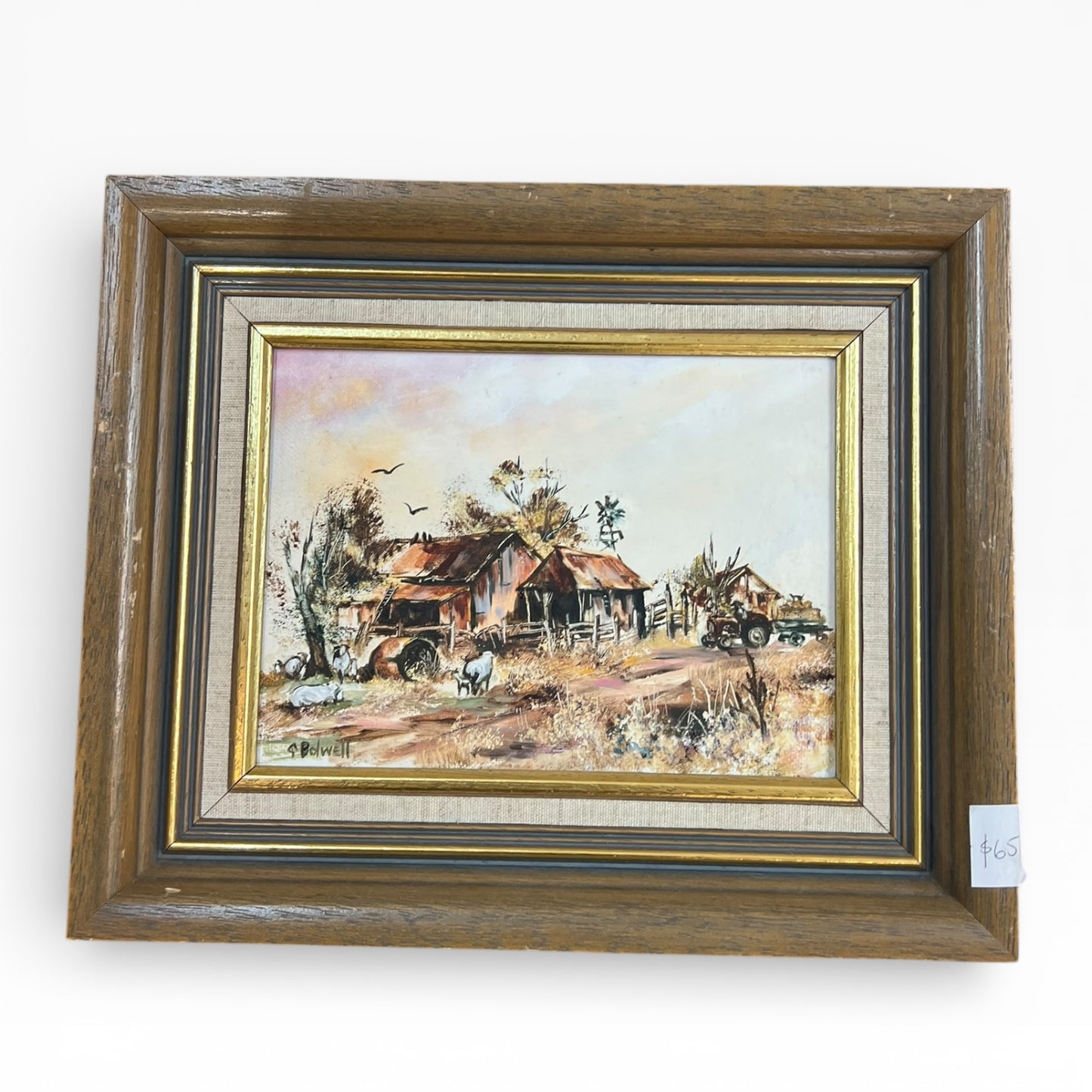 Australian Farm Landscape Oil Painting – Gillian Bolwell, Rustic Country Scene Near Kyneton, Framed Wall Art